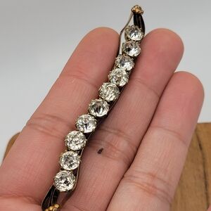 Antique Late Edwardian Gold Filled Rhinestone C-Clasp Bar Brooch Pin
